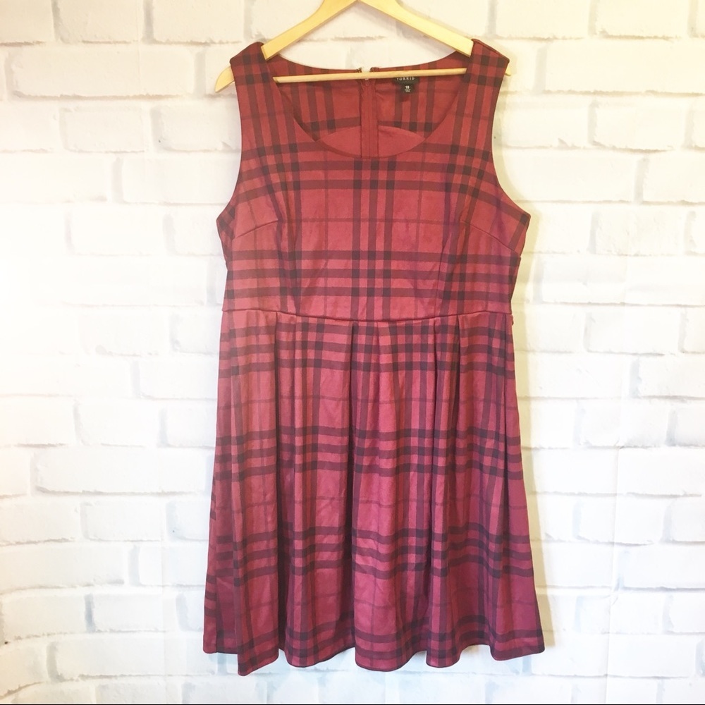 Torrid Plaid Fit and Flare Dress Deep Red